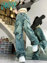 Lunivop Women’s Y2K Graffiti Print Pattern Design Unisex Jeans Vintage Street Casual Denim